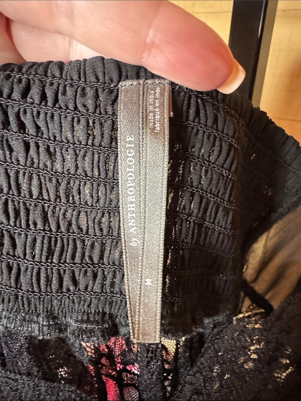 By Anthropologie Sheer Lace Ruffle Cami Top Black Size Medium - Picture 6 of 11